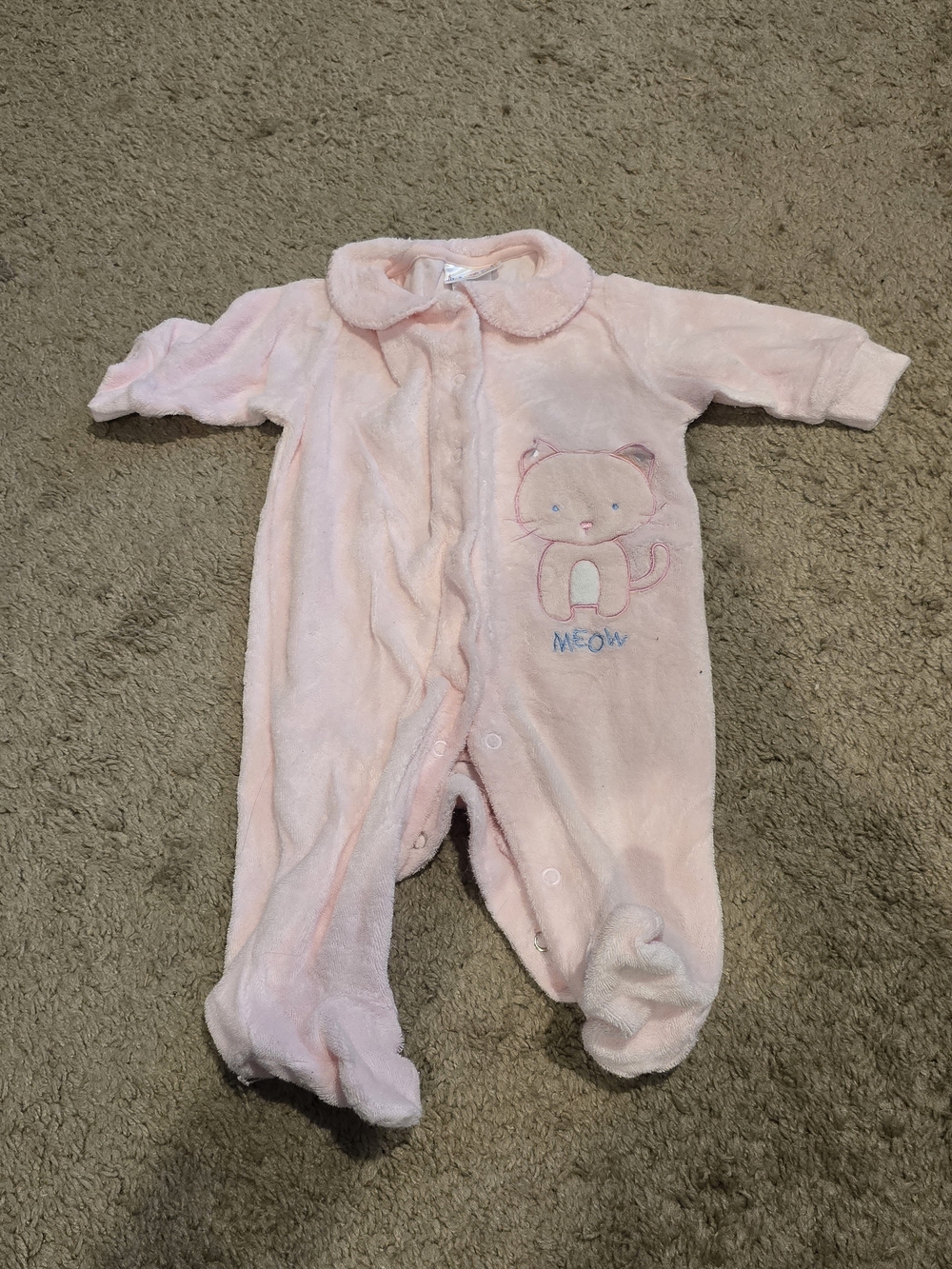 Carter's Light Pink Plush Footed One-Piece with Cat Applique